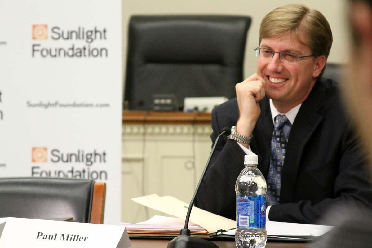 Paul Miller smiles as he joins a panel discussion on the Hill.
