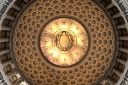 Looking up at the rotunda in the city legislature and civic hall building in San Francisco.