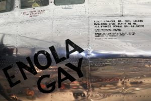 A photograph of the writing on the side of the B-29 cockpit on the Enola Gay