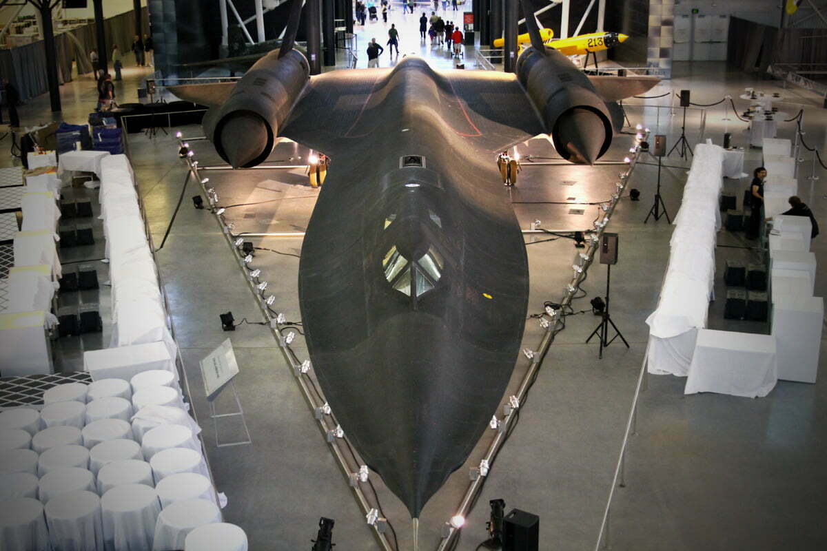 The view from above of a Lockheed SR-71 Blackbird spy plane.