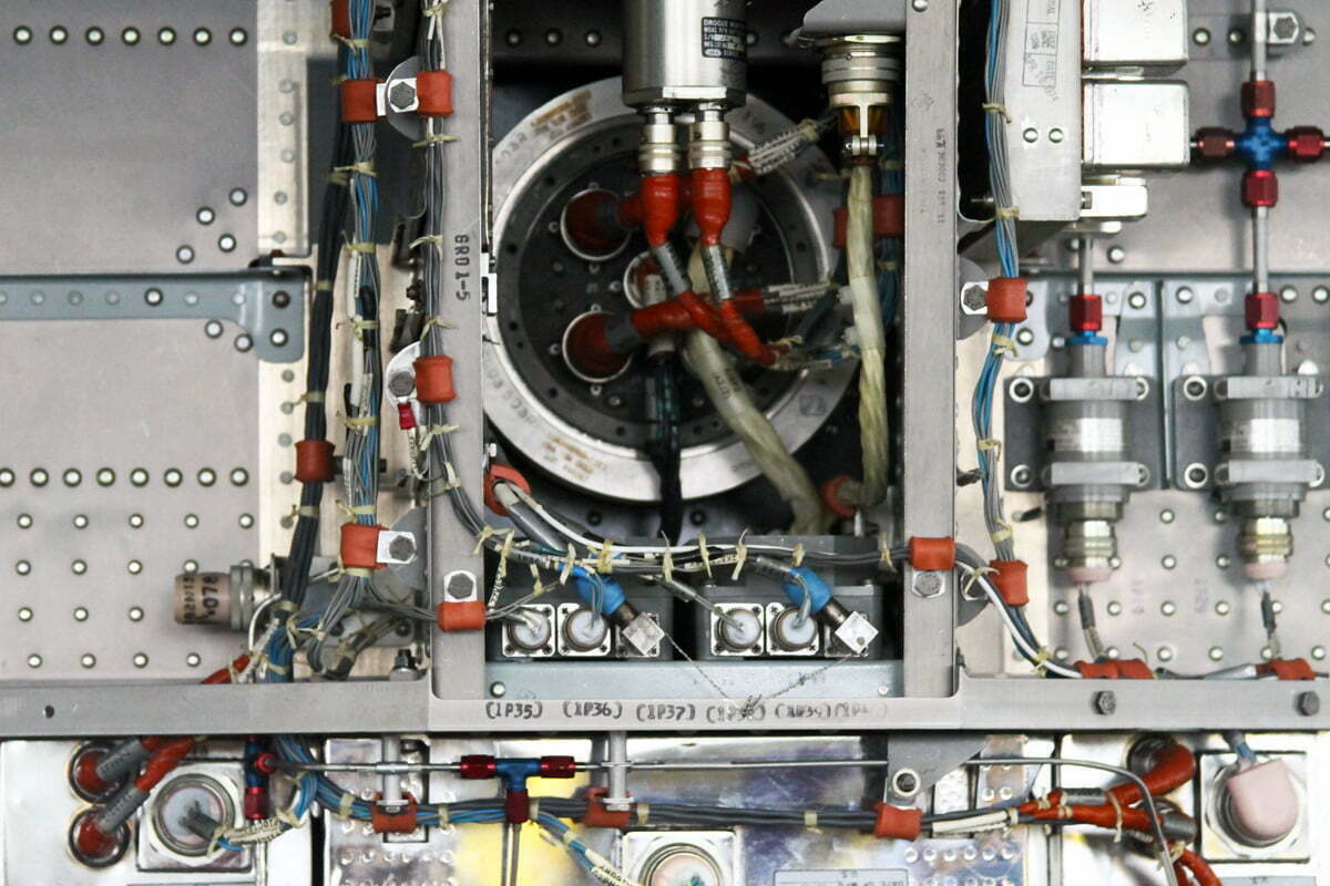 The complex internal wires of Hexagon, the Cold War era spy satellite.