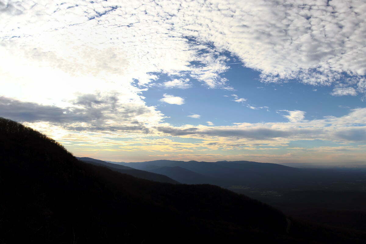 A cropped panoramic view of the Blue Ridge Mountains taken from Humpback Rock.