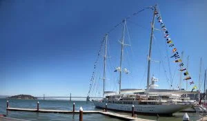 The super yacht, Athena, seen at the America's Cup sailing race in San Francisco, California.