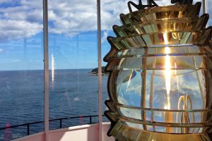 A picture of the light inside the lighthouse at Owl's Head, Maine.